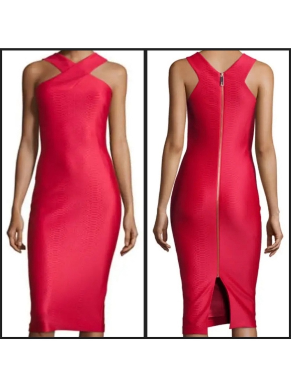 Ted baker erskine Red Cross-Neck Bodycon Midi Dress size 2